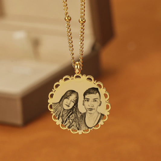 Engraved Photo Lace Necklace