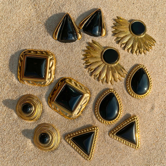 Gold Plated Black Stone Earrings