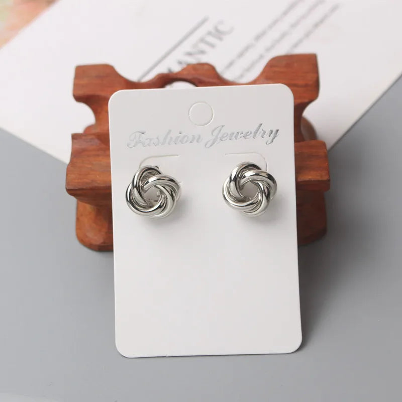 Tiny Gold Twist Round Stud Earrings – Minimalist Metal Fashion Jewelry for Women