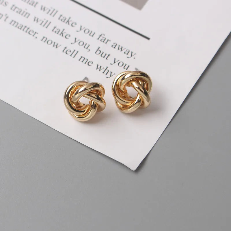 Tiny Gold Twist Round Stud Earrings – Minimalist Metal Fashion Jewelry for Women