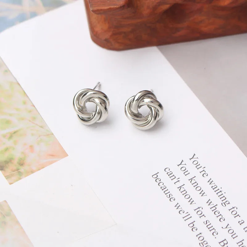 Tiny Gold Twist Round Stud Earrings – Minimalist Metal Fashion Jewelry for Women