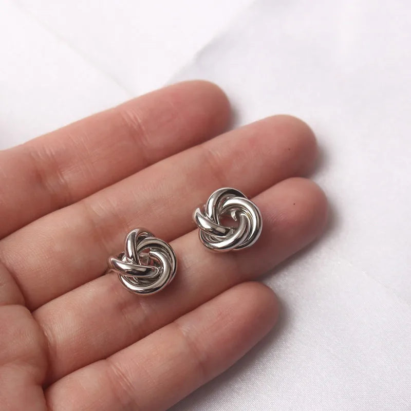 Tiny Gold Twist Round Stud Earrings – Minimalist Metal Fashion Jewelry for Women