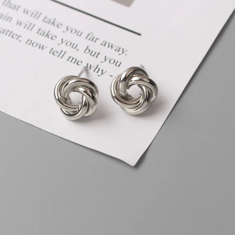 Tiny Gold Twist Round Stud Earrings – Minimalist Metal Fashion Jewelry for Women