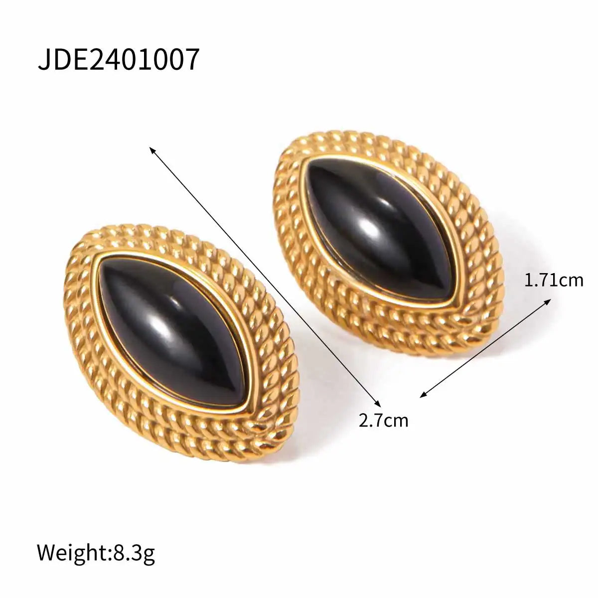 Gold Plated Black Stone Earrings