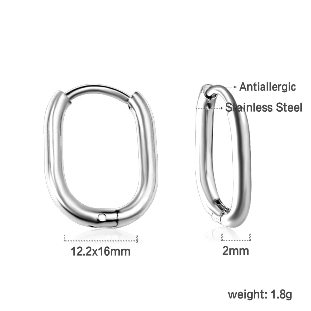 Simple Rectangle & U-Shaped Round Hoop Earrings – Minimalist Style for Women