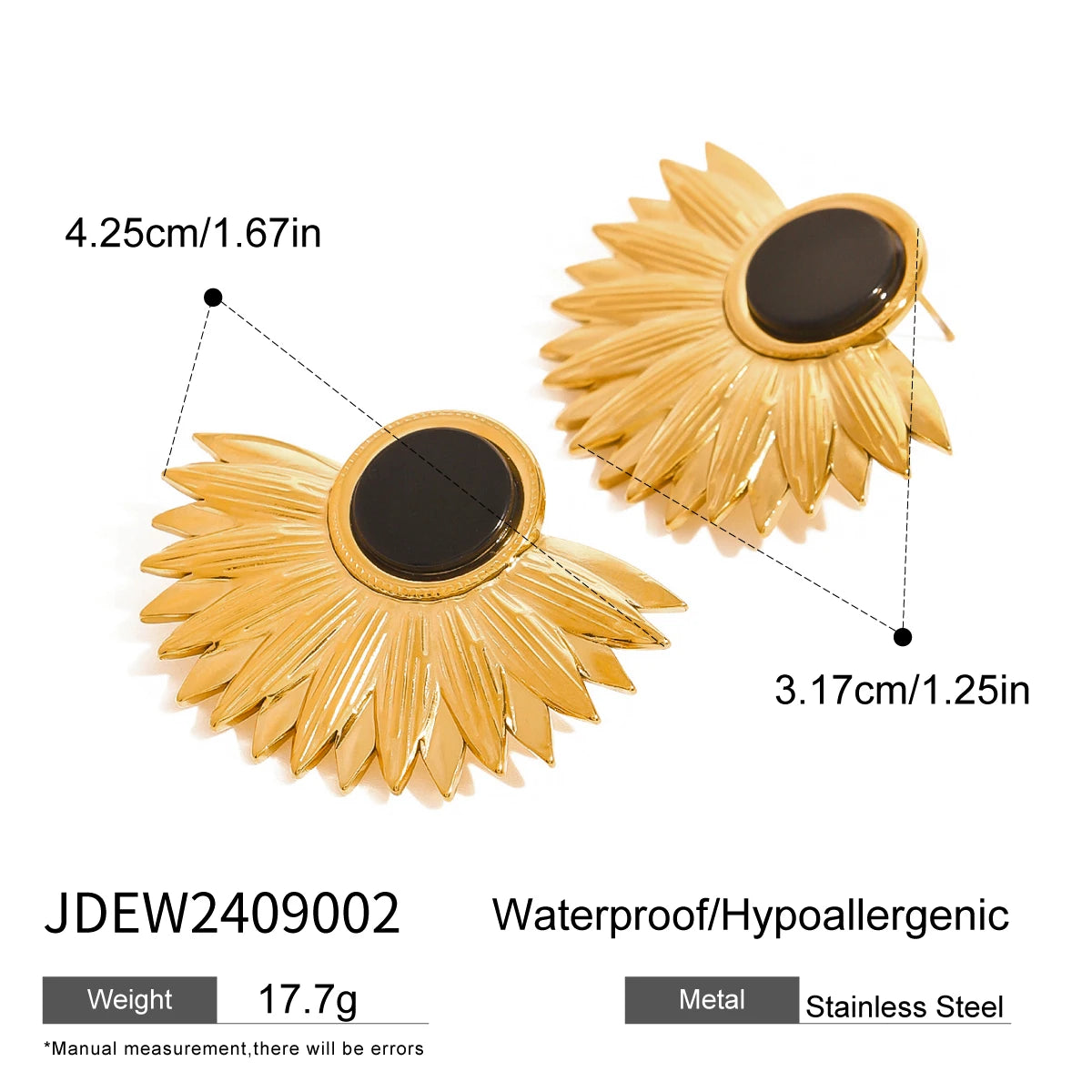 Gold Plated Black Stone Earrings