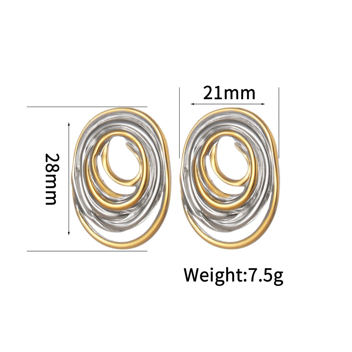 Two-Tone Heart Geometric Stud Earrings – Gold & Silver Color Stainless Steel Jewelry for Women