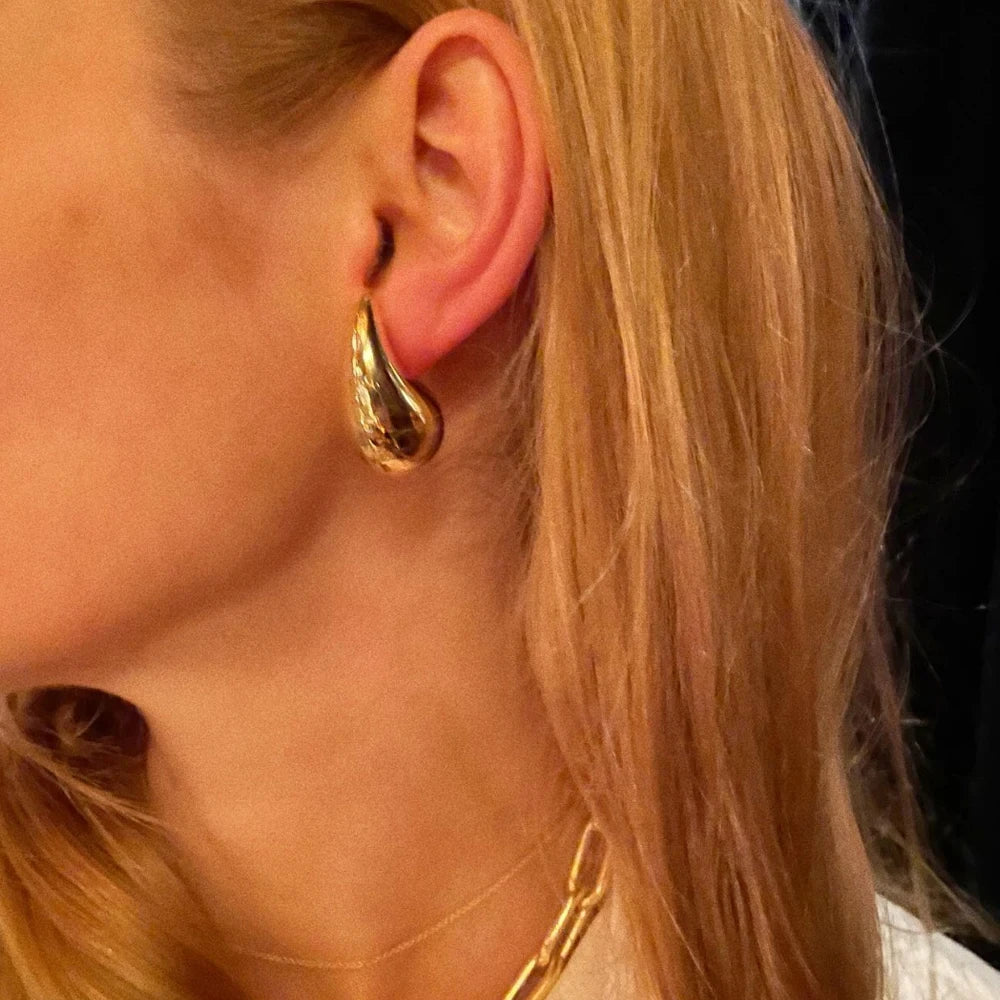 Extra Large Chunky Hoop Drop Earrings – Gold Plated, Lightweight & Hypoallergenic for Women and Girls