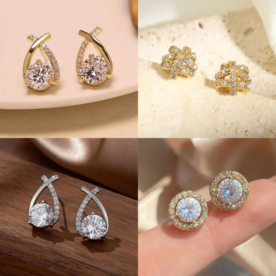 Fashion Cross & Fishtail Crystal Stud Earrings – Korean Elegant Style for Women & Girls
