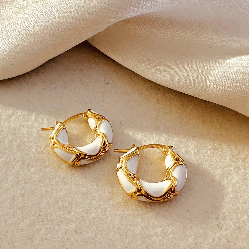 New Trendy Enamel Color Metal Texture Small Hoop Earrings for Women – Gold Plated Statement Ear Buckle | Creative Jewelry Gifts