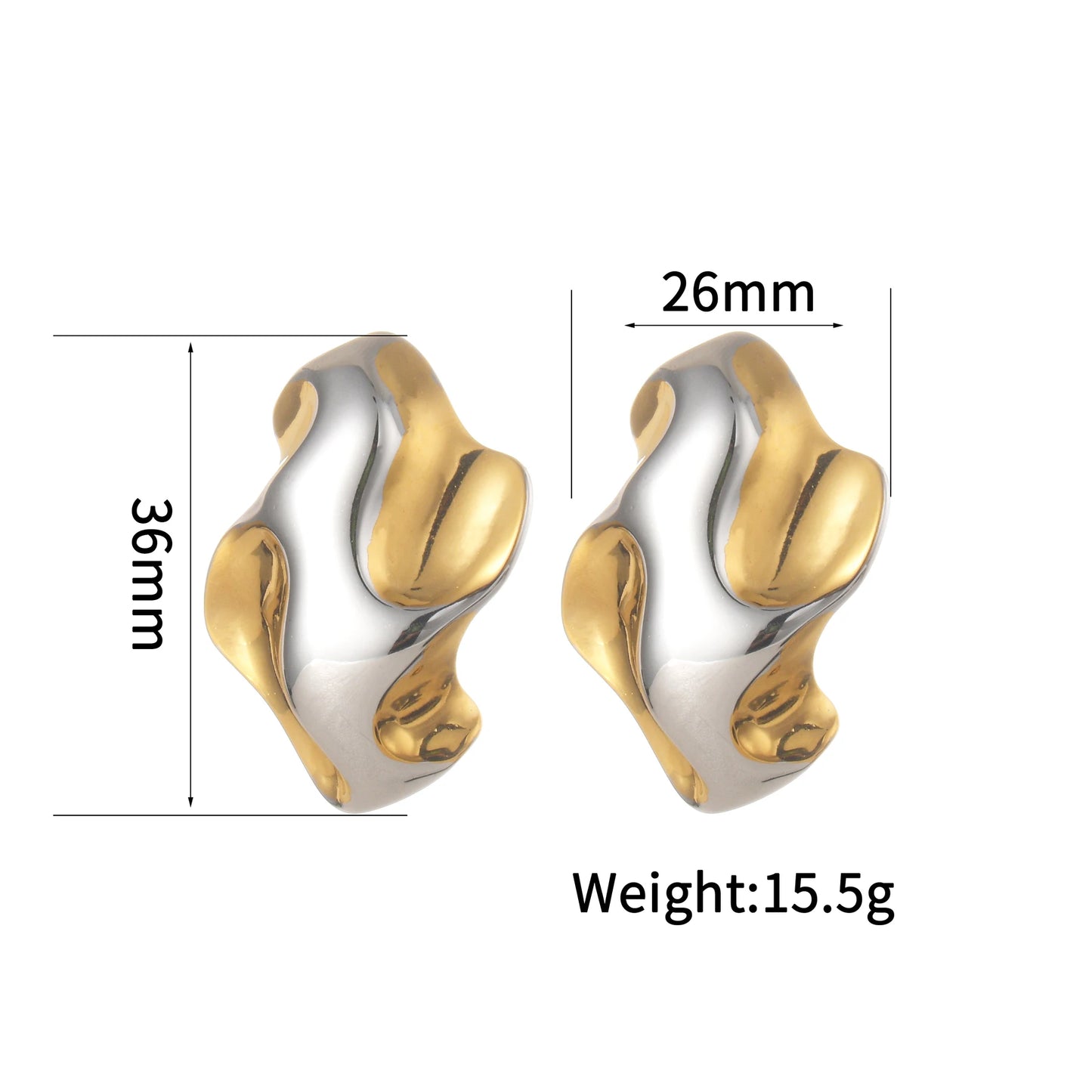 Two-Tone Heart Geometric Stud Earrings – Gold & Silver Color Stainless Steel Jewelry for Women