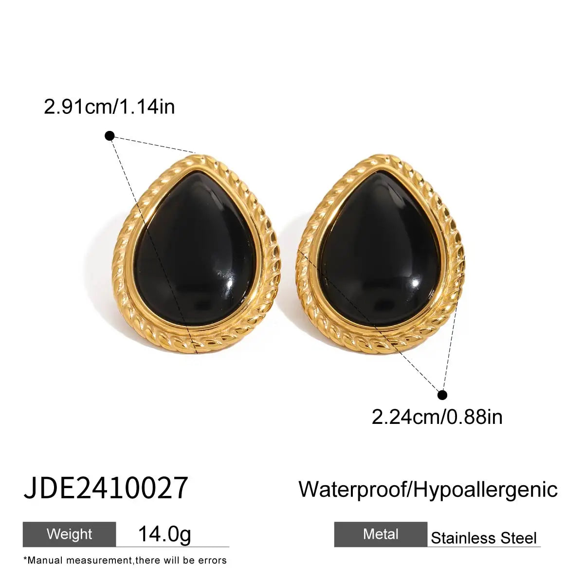 Gold Plated Black Stone Earrings