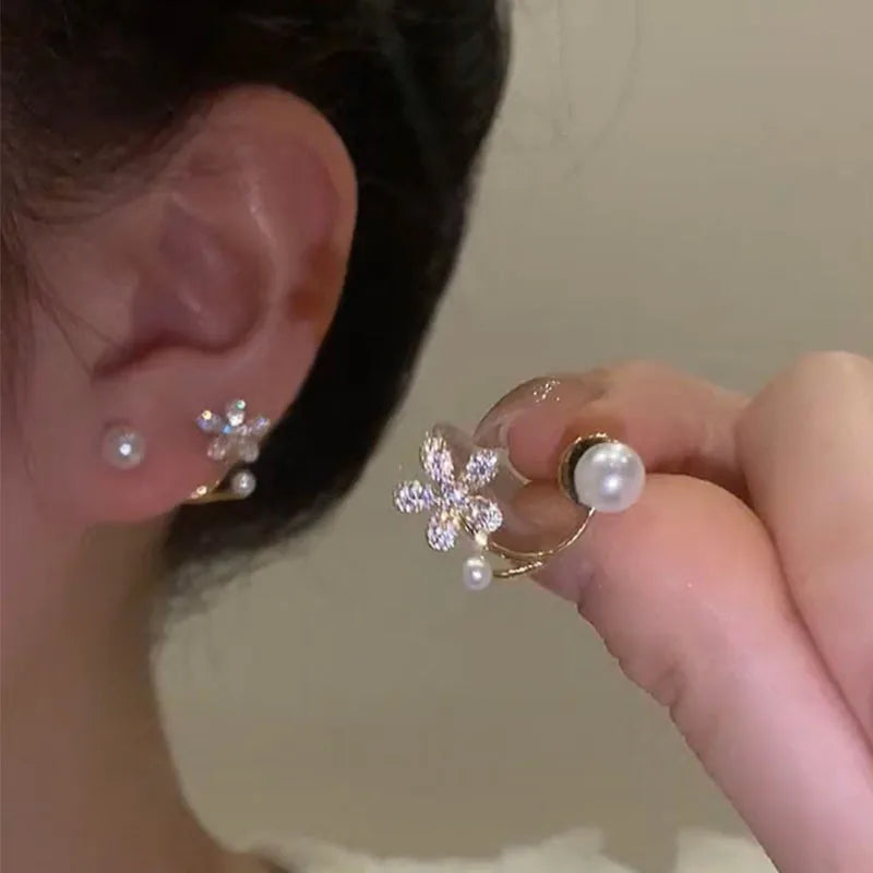 Elegant Flower Pearl Stud Earrings – Unique Design for Women, Perfect for Weddings & Parties