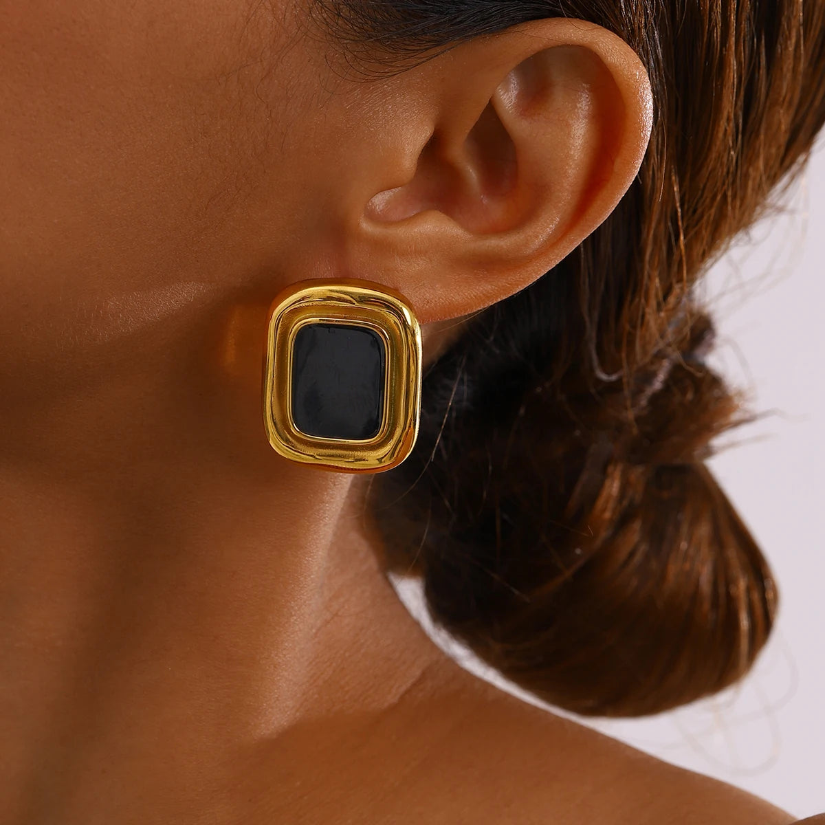 Gold Plated Black Stone Earrings