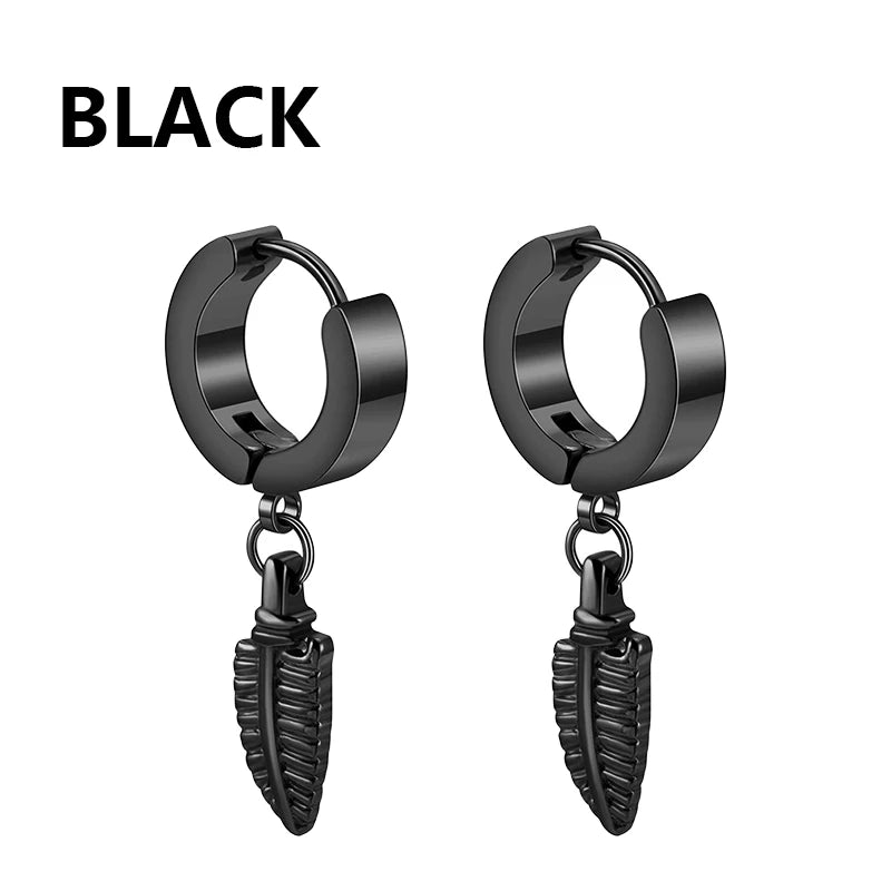 Black Stainless Steel Stud Earrings Set – Vintage Hip Hop Style for Men & Women