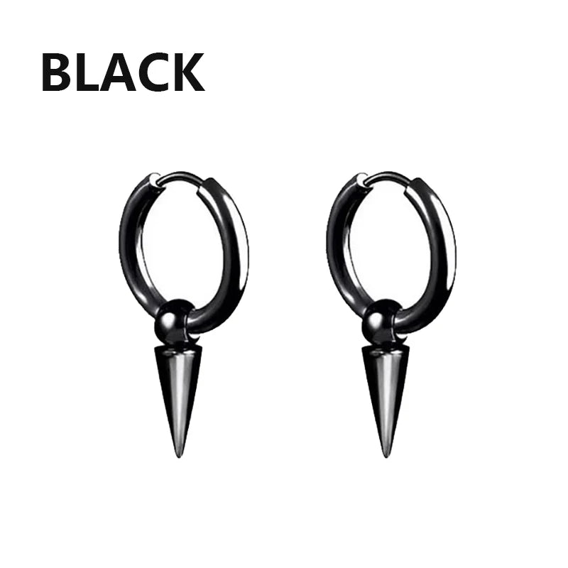Black Stainless Steel Stud Earrings Set – Vintage Hip Hop Style for Men & Women