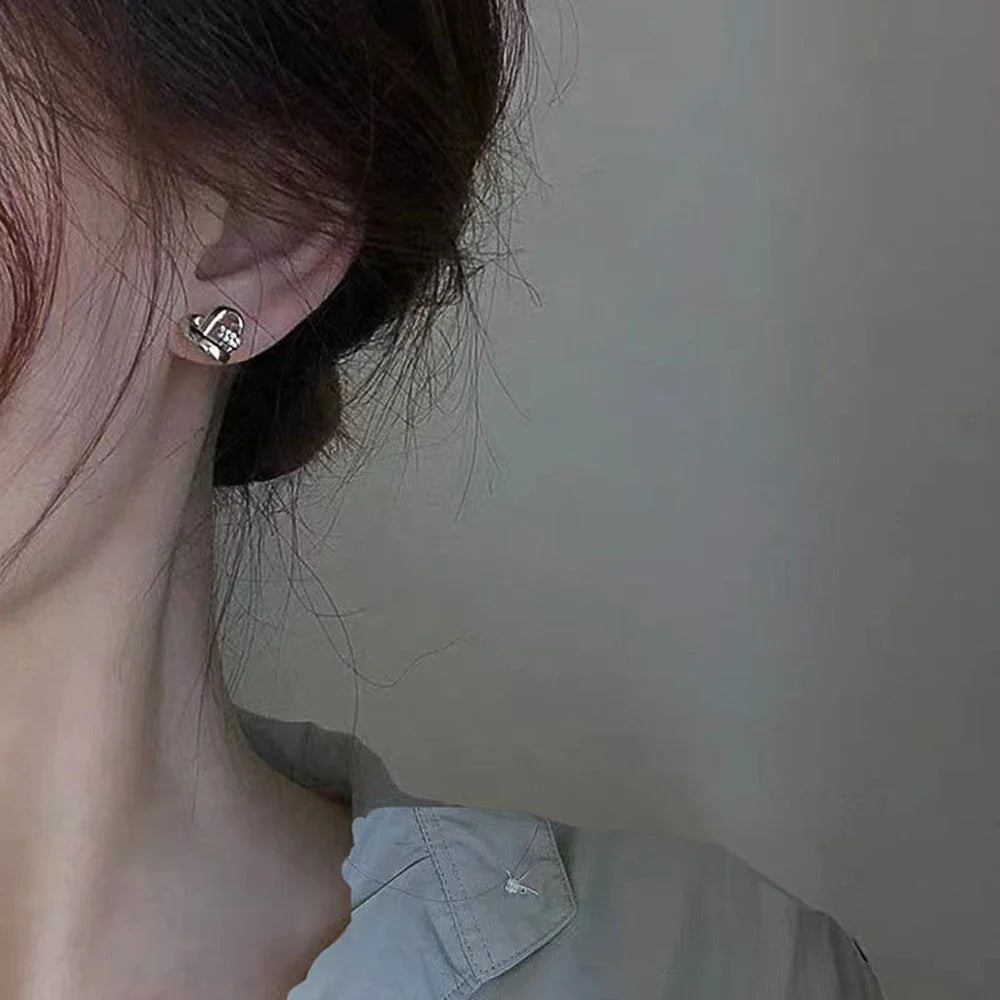 Eternity Love Heart Stud Earrings – Silver & Gold Color Piercing for Women
