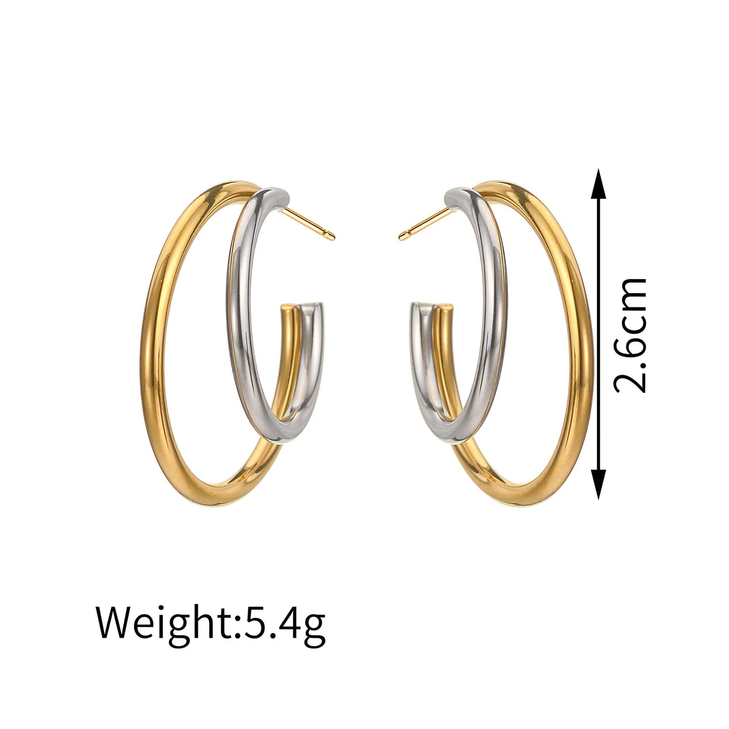 Two-Tone Heart Geometric Stud Earrings – Gold & Silver Color Stainless Steel Jewelry for Women