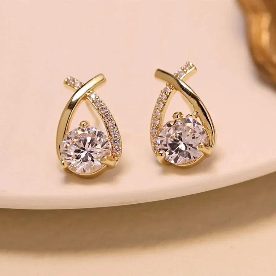 Fashion Cross & Fishtail Crystal Stud Earrings – Korean Elegant Style for Women & Girls