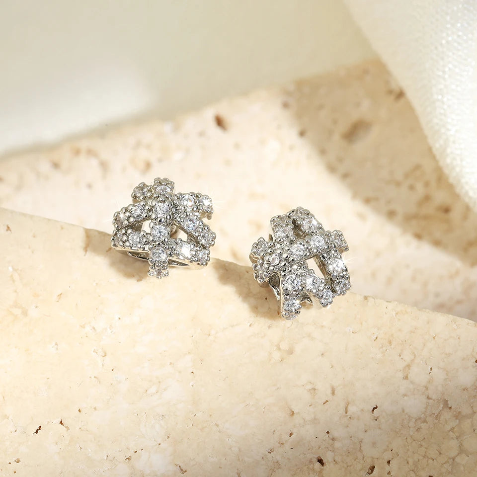 Fashion Cross & Fishtail Crystal Stud Earrings – Korean Elegant Style for Women & Girls