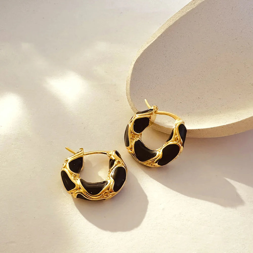 New Trendy Enamel Color Metal Texture Small Hoop Earrings for Women – Gold Plated Statement Ear Buckle | Creative Jewelry Gifts
