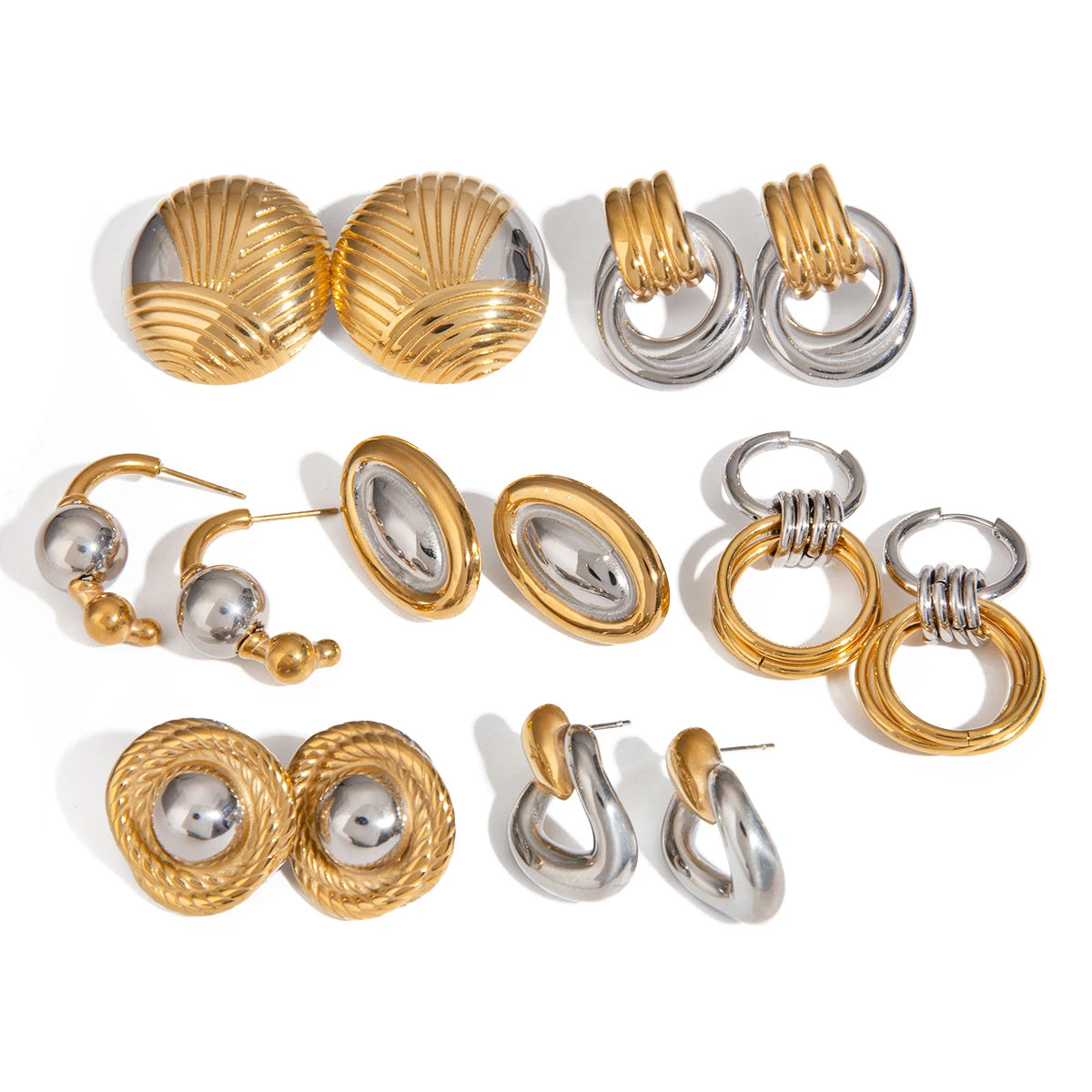Two-Tone Fluted Square Fan Earrings – Gold & Silver Color Art Deco Revival Design