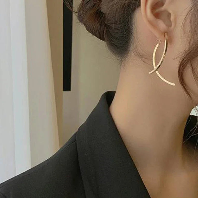 Cross Arc Long Drop Earrings