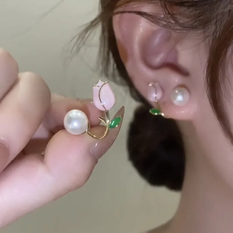 Elegant Flower Pearl Stud Earrings – Unique Design for Women, Perfect for Weddings & Parties