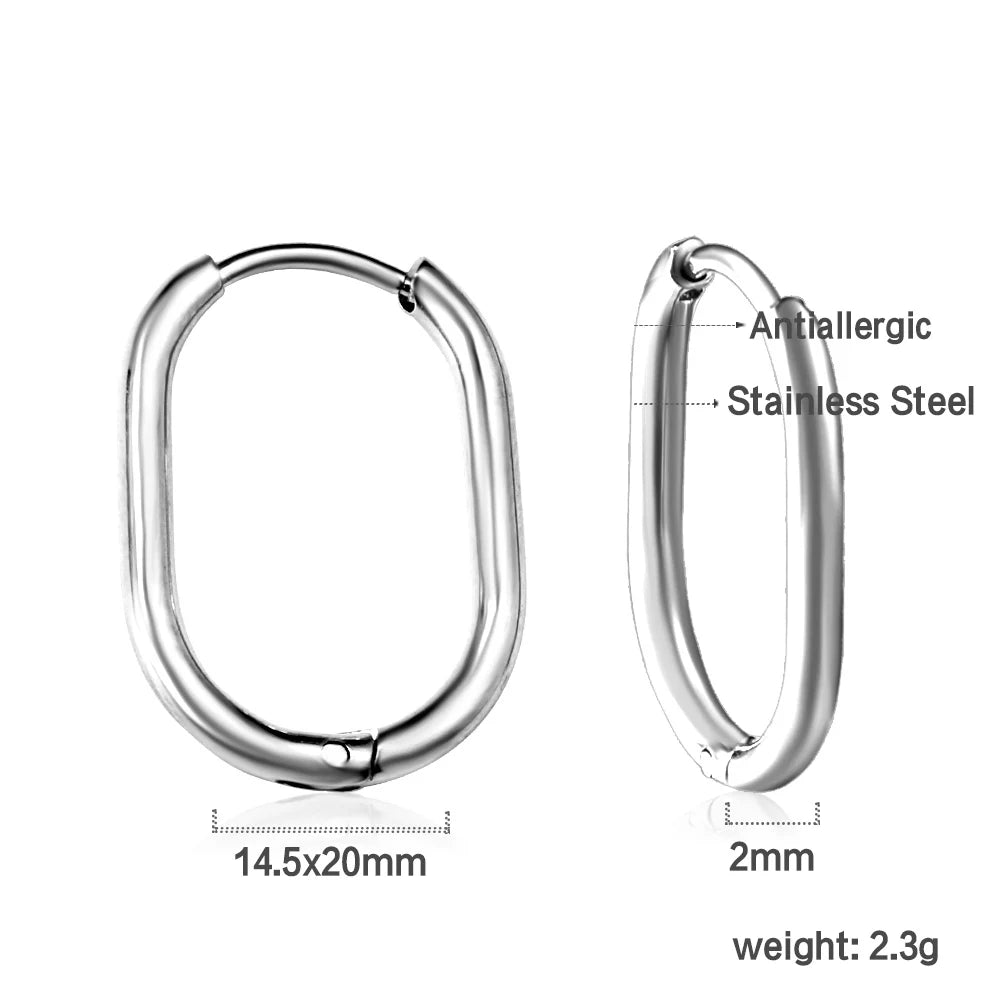 Simple Rectangle & U-Shaped Round Hoop Earrings – Minimalist Style for Women