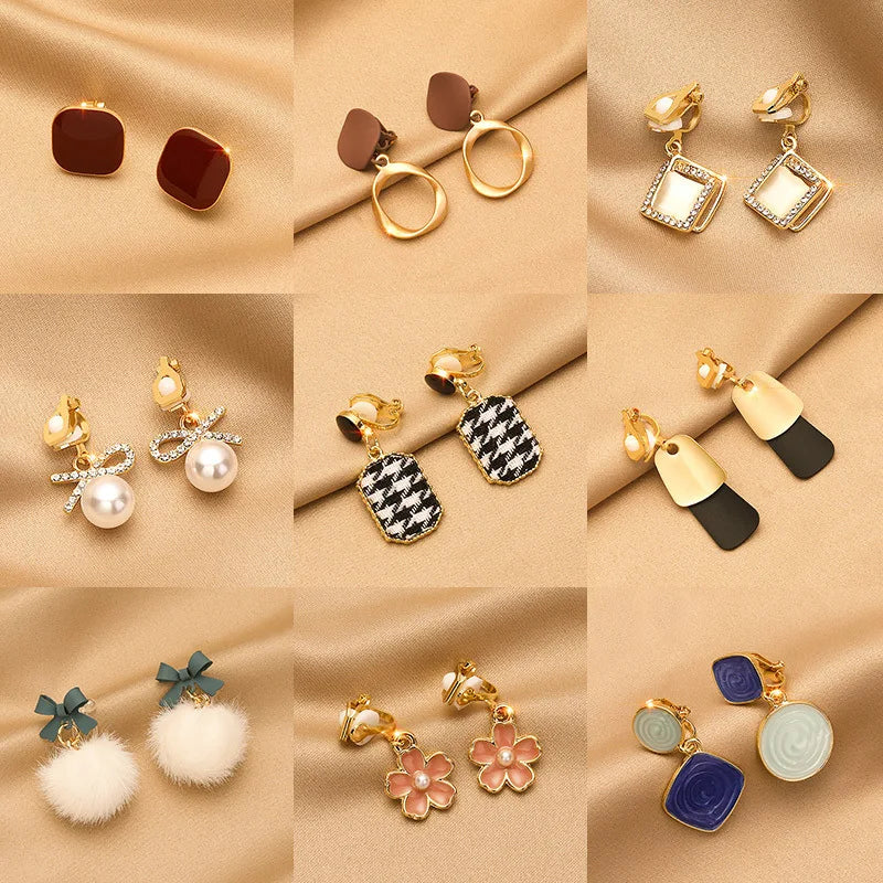 Vintage Personality Ear Clip Without Ear Piercings Advanced Sense Simple Earrings Fashion Temperament Pearl Ear Hanging Girl
