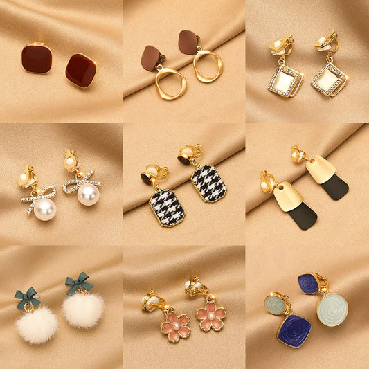 Vintage Personality Ear Clip Without Ear Piercings Advanced Sense Simple Earrings Fashion Temperament Pearl Ear Hanging Girl