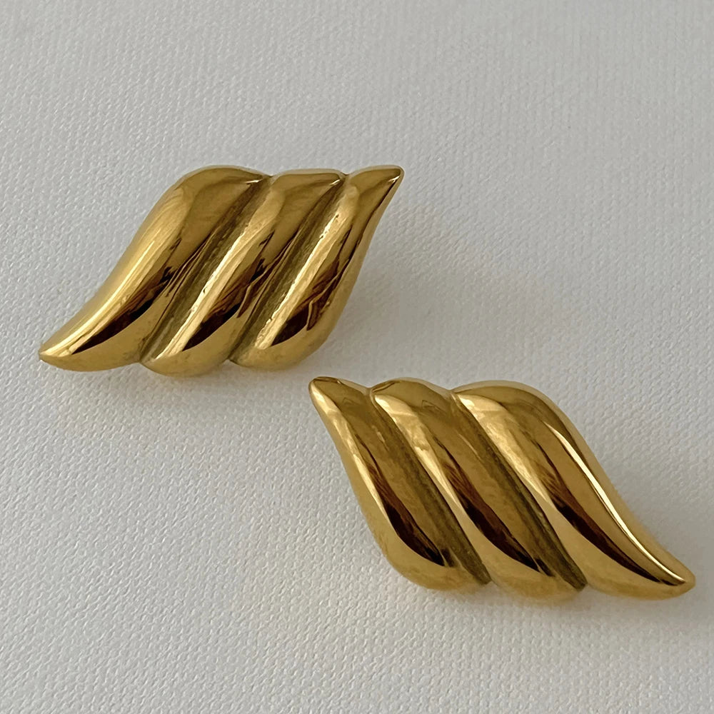 Stainless Steel Geometric Stud Earrings – Gold-Plated Twist Knot Statement Jewelry for Women