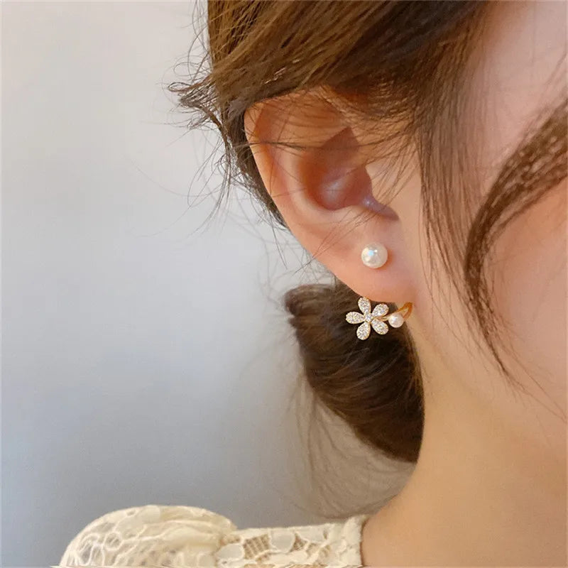Elegant Flower Pearl Stud Earrings – Unique Design for Women, Perfect for Weddings & Parties