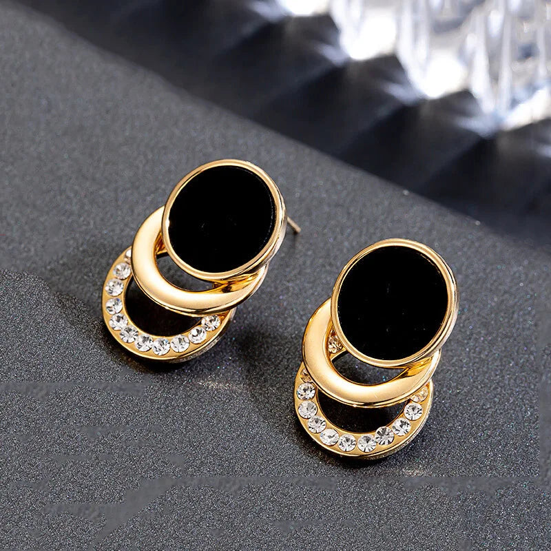 Round Geometric Crystal Stud
