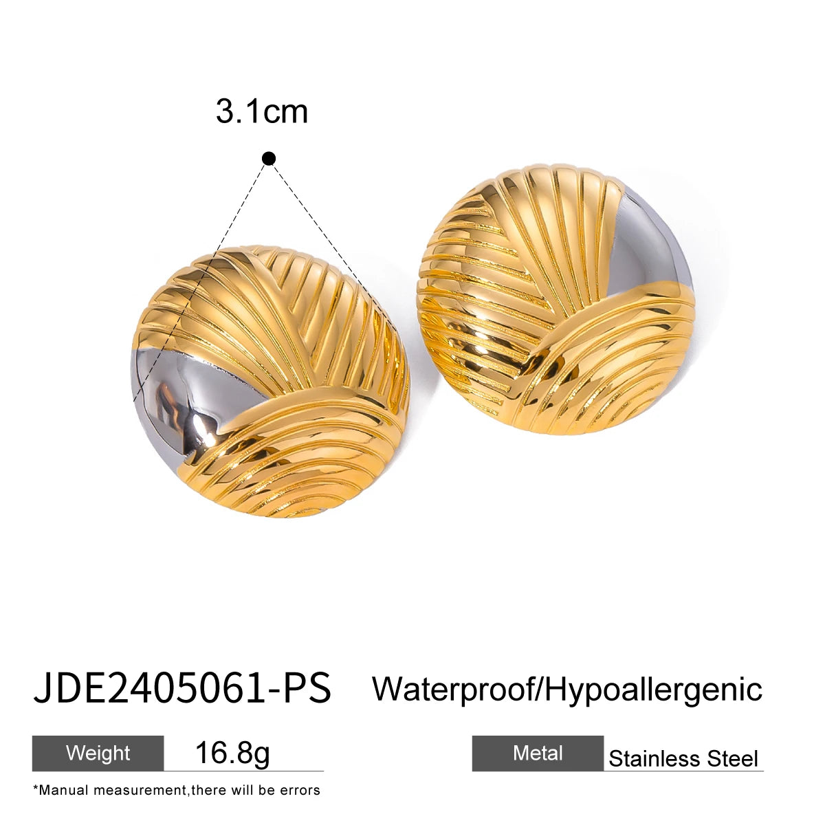 Two-Tone Fluted Square Fan Earrings – Gold & Silver Color Art Deco Revival Design