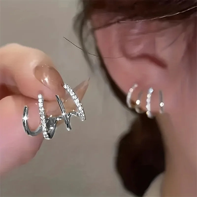 Korean Stylish Cross Arc Long Drop Earrings – Simple Hanging Design for Women
