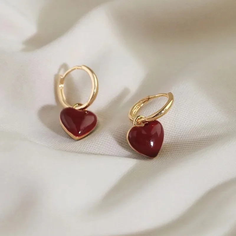 Simple Heart Dangle Earrings – Geometric Square Pendant Design for Women & Girls