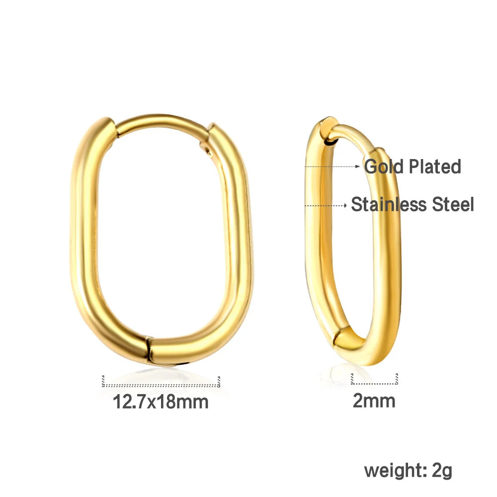 Simple Rectangle & U-Shaped Round Hoop Earrings – Minimalist Style for Women