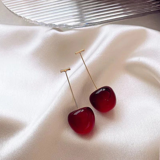Fashionable Long Cherry Earrings – High-End Niche Design for Women