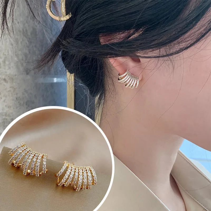 Korean Stylish Cross Arc Long Drop Earrings – Simple Hanging Design for Women