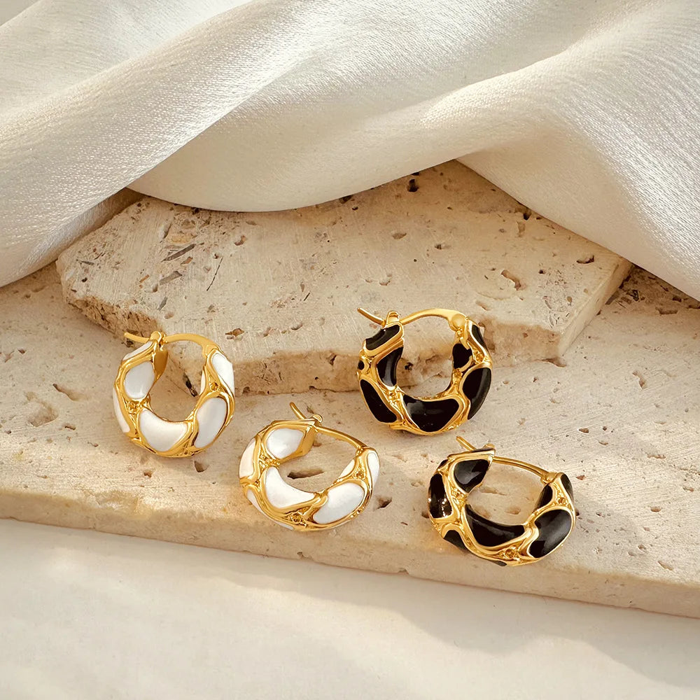 New Trendy Enamel Color Metal Texture Small Hoop Earrings for Women – Gold Plated Statement Ear Buckle | Creative Jewelry Gifts