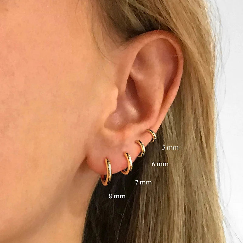 2PC Stainless Steel Minimal Hoop Earrings for Women & Girls – Gold Color Small Piercing Earring | Wedding Gift Smooth Ear Bone Buckle