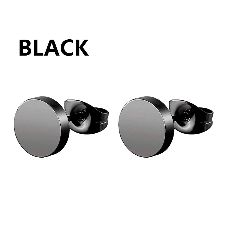 Black Stainless Steel Stud Earrings Set – Vintage Hip Hop Style for Men & Women
