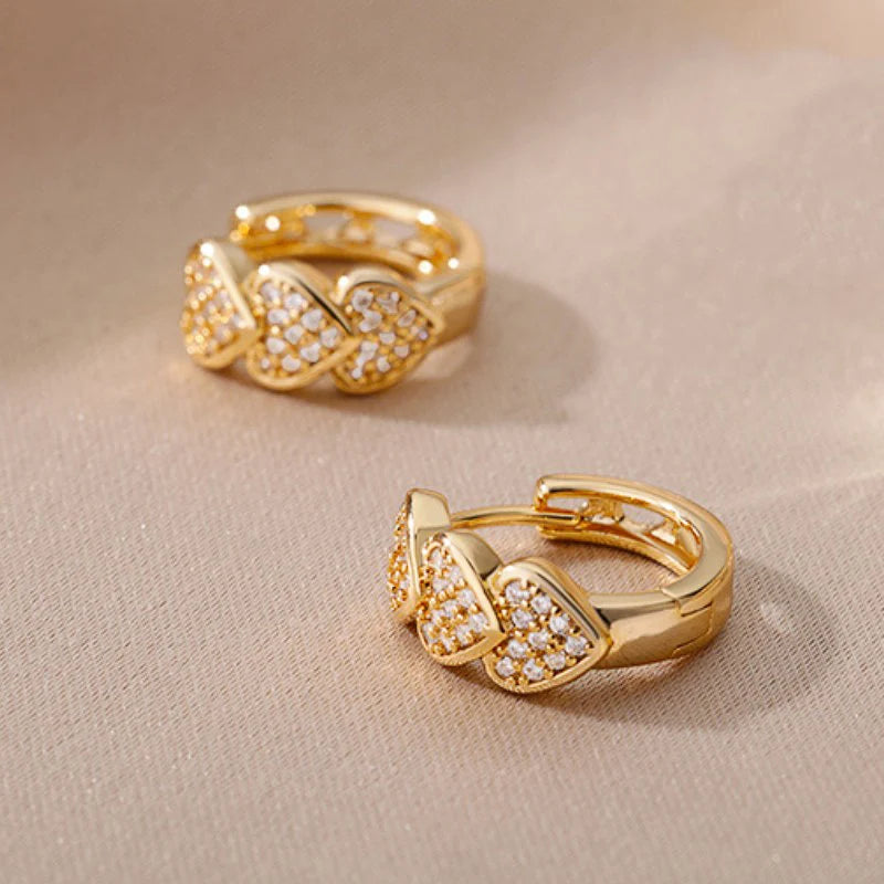 Gold Color Heart Hoop Earrings – Dainty CZ-Paved Bridal Love Jewelry for Women