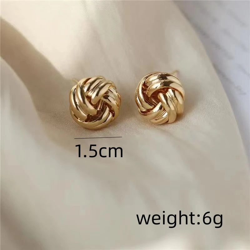 New Hip-Hop Punk Metal Knot Ball Stud Earrings – Gold Twisted Style for Women