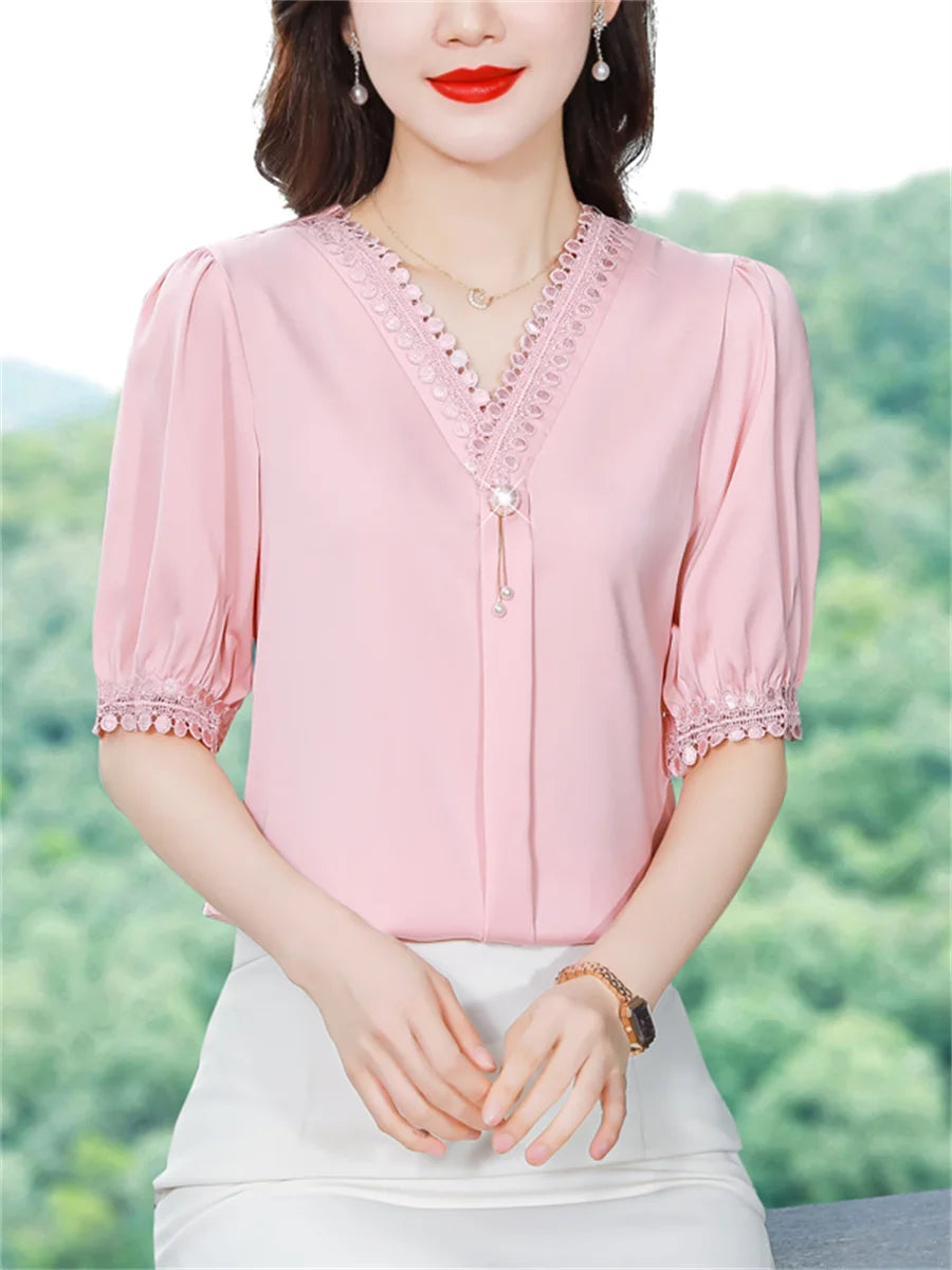 V-Neck Half Sleeve Blouses