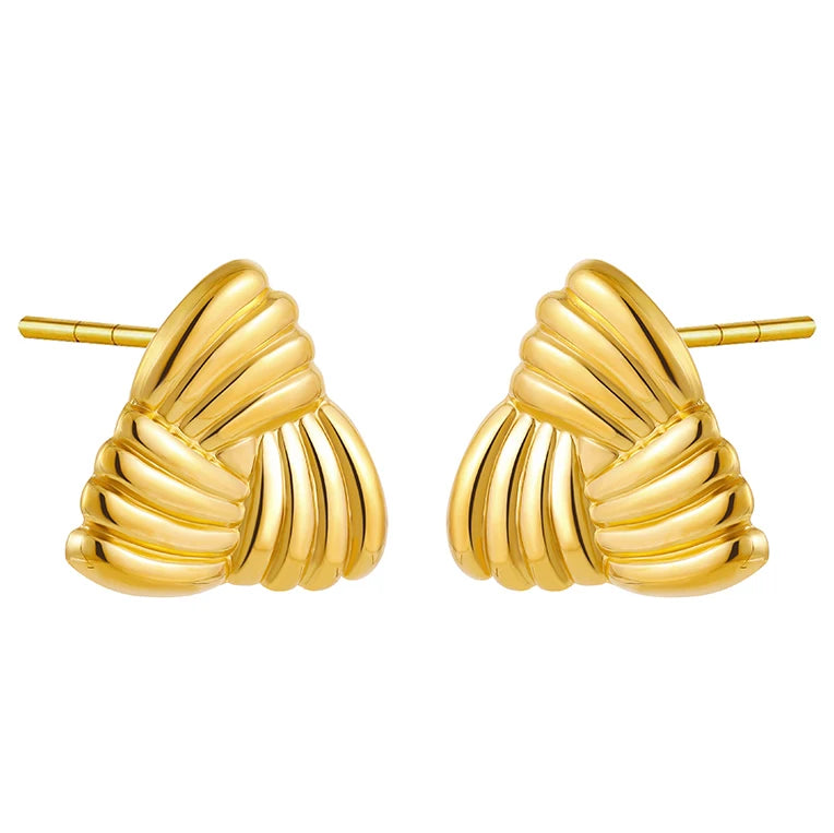 Stainless Steel Geometric Stud Earrings – Gold-Plated Twist Knot Statement Jewelry for Women