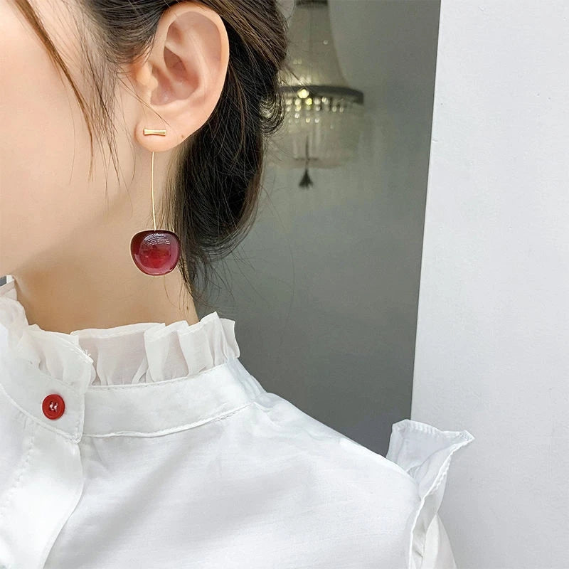 Fashionable Long Cherry Earrings – High-End Niche Design for Women