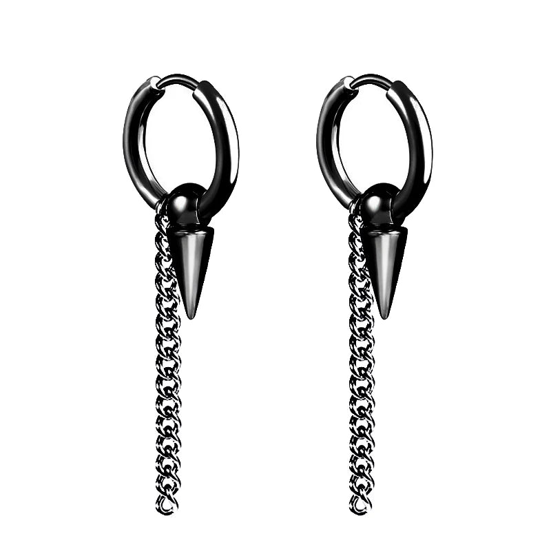 Black Stainless Steel Stud Earrings Set – Vintage Hip Hop Style for Men & Women