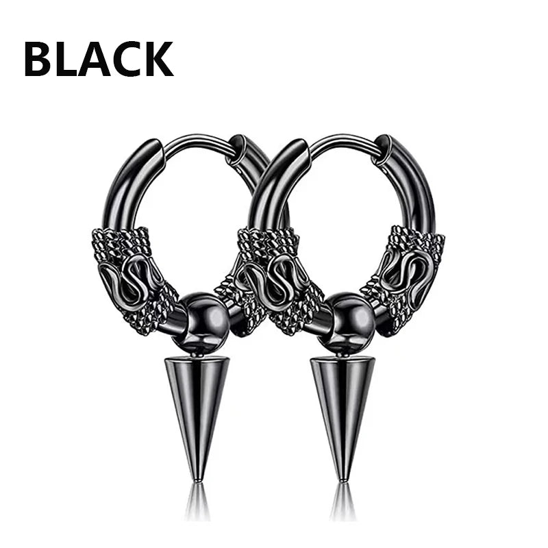 Black Stainless Steel Stud Earrings Set – Vintage Hip Hop Style for Men & Women